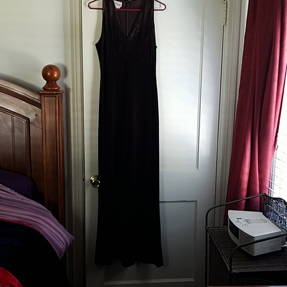 Vintage Brown Velour Like Material Evening Gown
